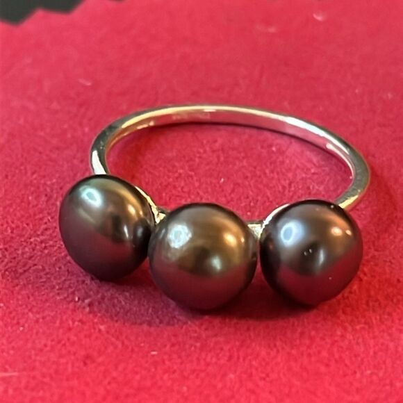 NWT Chocolate Bronze Pearls 3 Stone Ring in Sterling Silver 10 - Picture 8 of 16